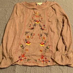 Umgee Boho Floral Embroidered Ruffle long sleeve Size L